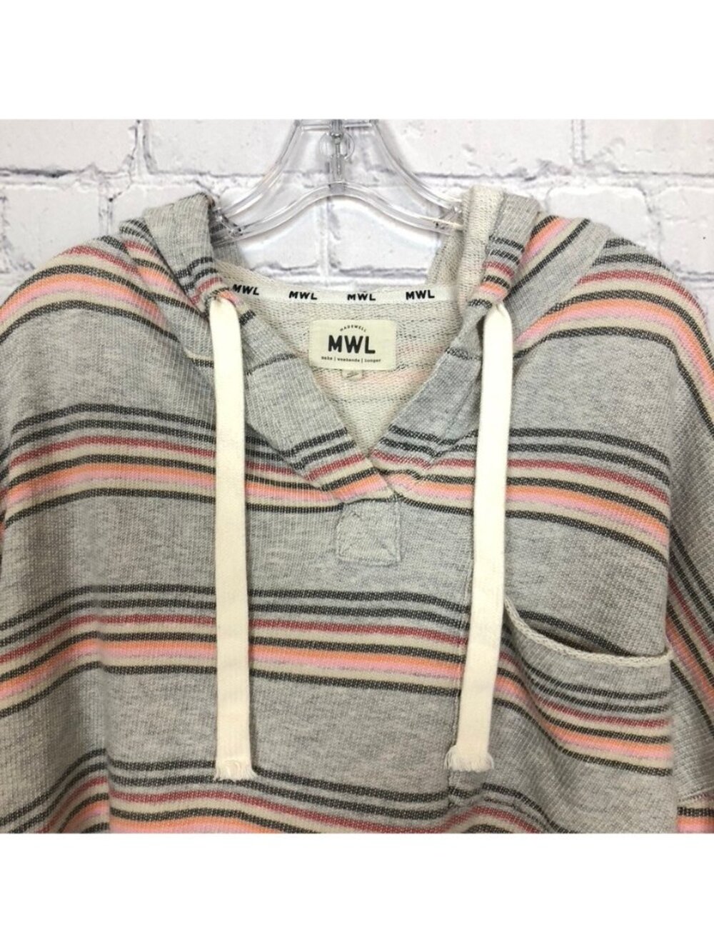 Madewell MWL Popover Hoodie Sweatshirt Size L Gray Sorrento Stripe - Picture 2 of 8